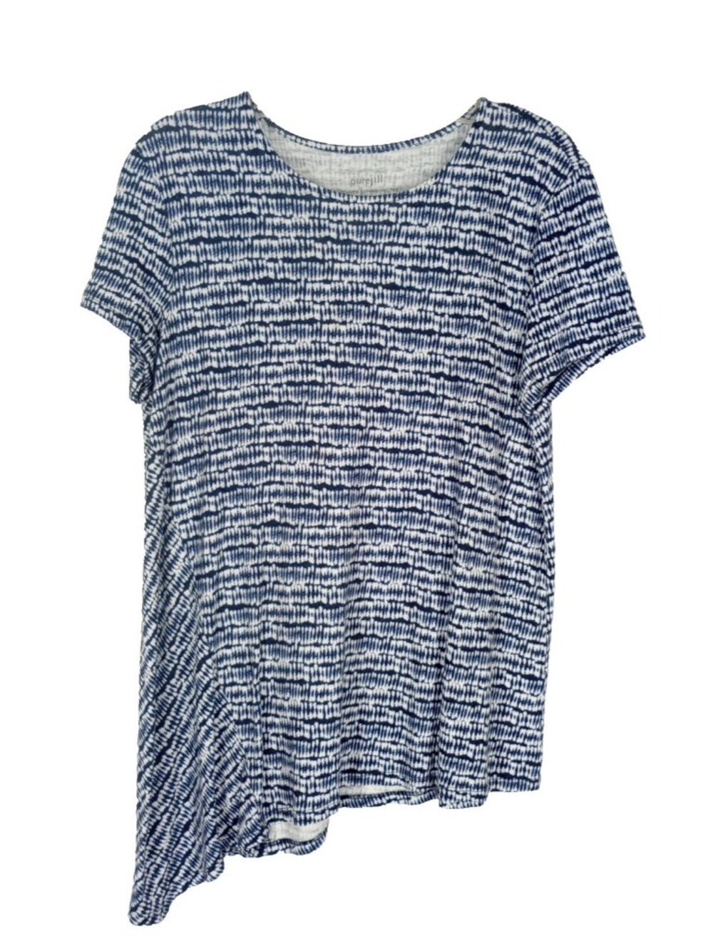Pure Jill PJ Blue Seamed Asymmetric Tee S Petite SP Linen Blend Top Short Sleeve